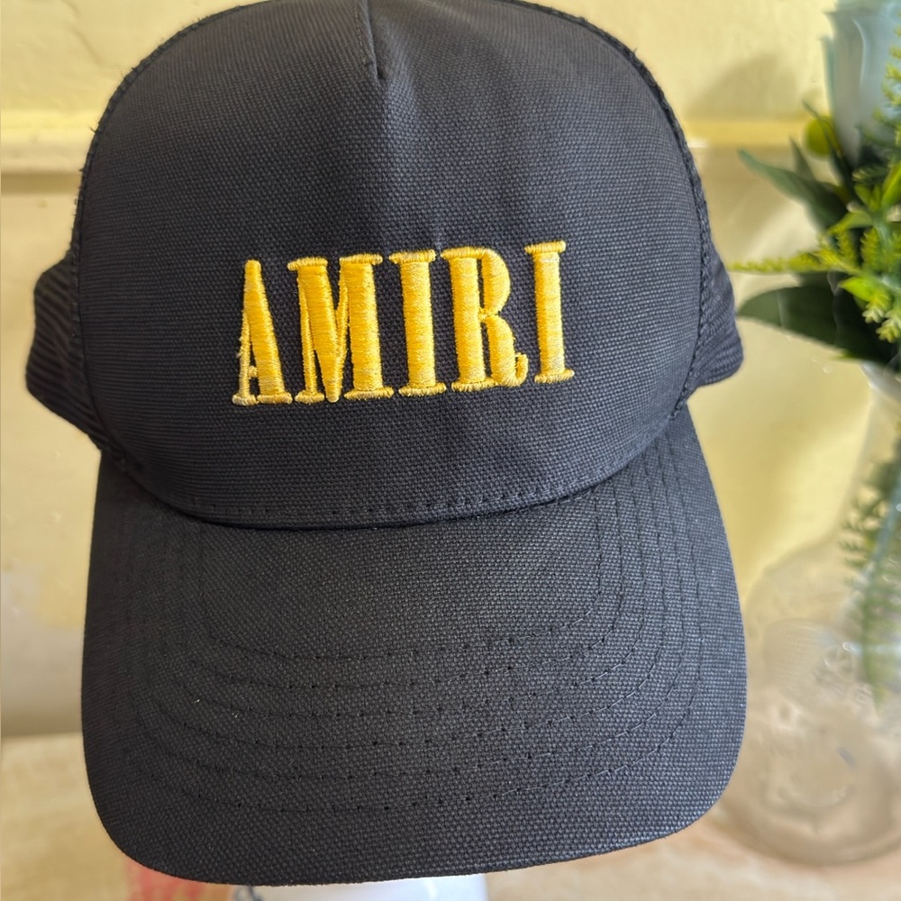 AMIRI Black Cap with Gold Embroidery